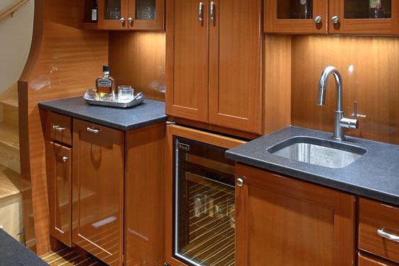 boat kitchen with stone counter tops