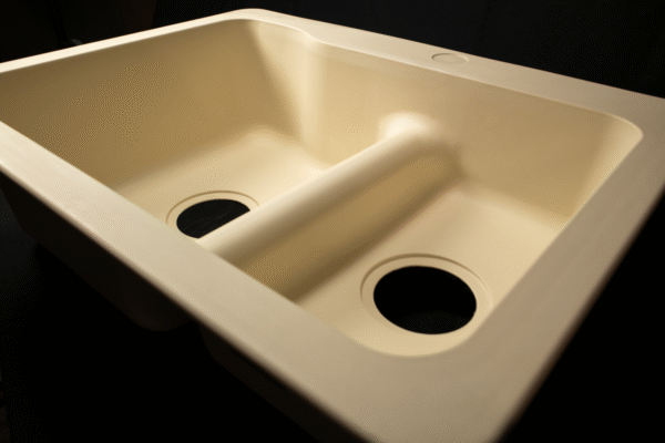 StoneCast 19 x 25 inch RV low saddle kitchen sink for camper kitchens