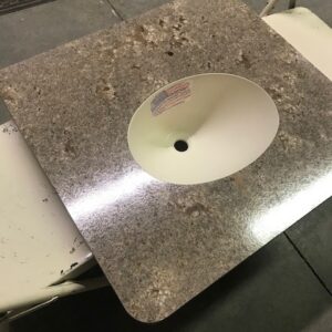 RV lavatory countertop with integrated sink – solid surface one‑off lav top for RV bathroom