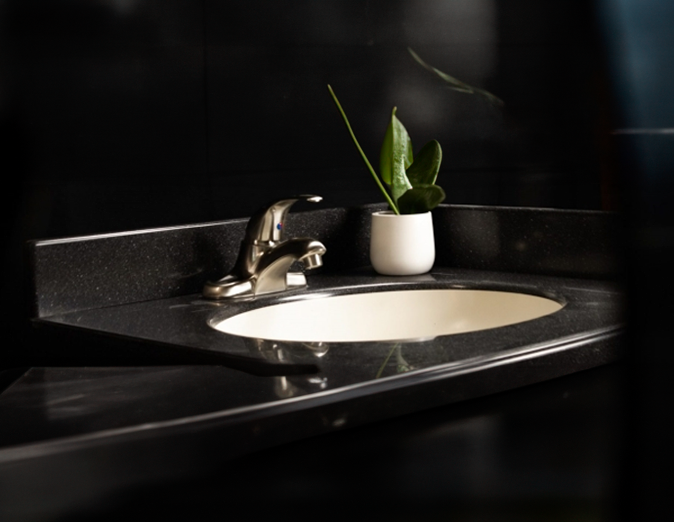 Solid surface RV bathroom sink for camper and travel trailer