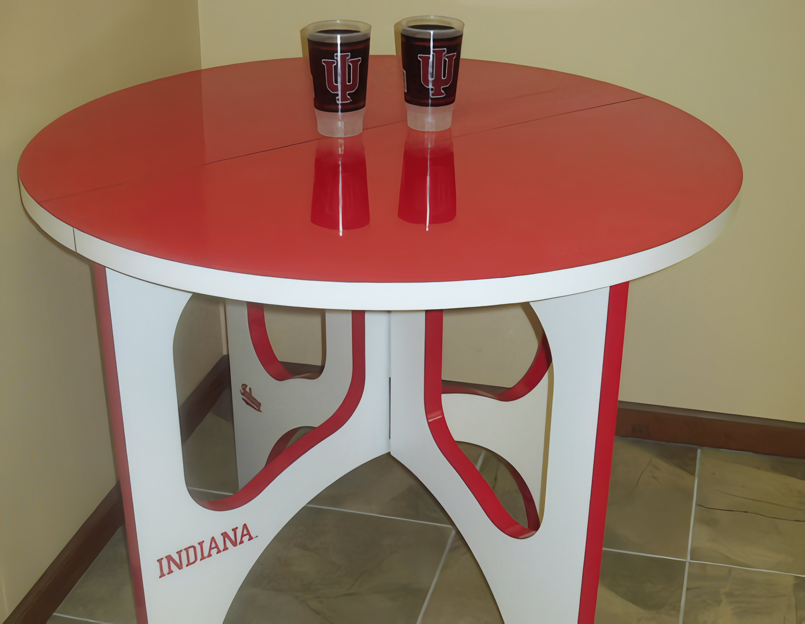 Round laminate RV table for camper dining area